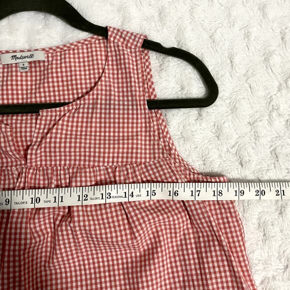 Madewell Red Embroidered Gingham Scalloped Hem Preppy Cottagecore Tank Top S - Picture 8 of 8